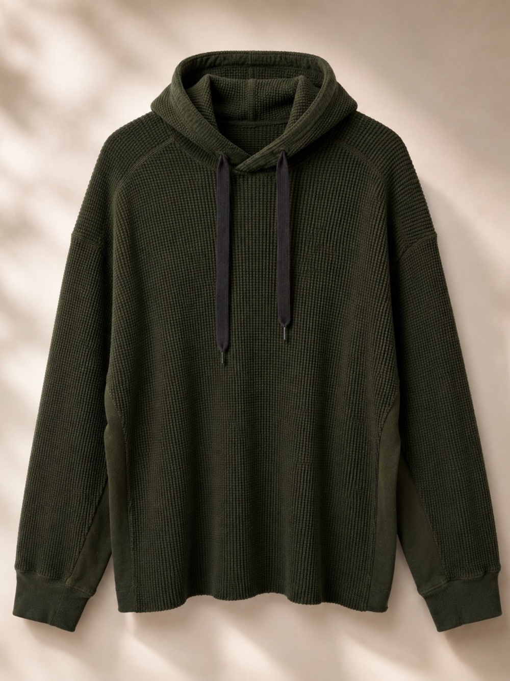 rag & bone Olive Waffle-Knit Hoodie with Dark Drawcords